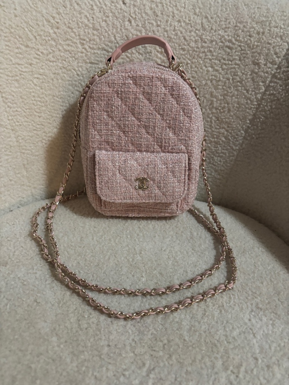 CHANEL Pink Tweed Mini Backpack Crossbody  GWP